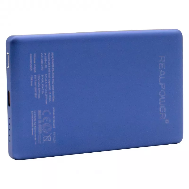 Power bankas RealPower PB-5000 MAG 5000 mAh su MagSafe suderinamu belaidžiu įkrovimu, USB-C, 20 W išėjimas, Mėlyna