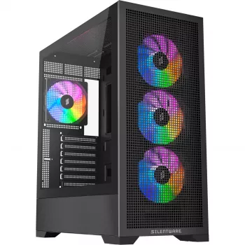 Korpusas Silentware Core 100 A-RGB Juodas — CORE100BLACK, vidutinis bokštas, A-RGB apšvietimas