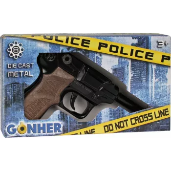 Metalinis žaislinis policijos revolveris Gonher 8 šūviams, metalinė konstrukcija, modelis 258441