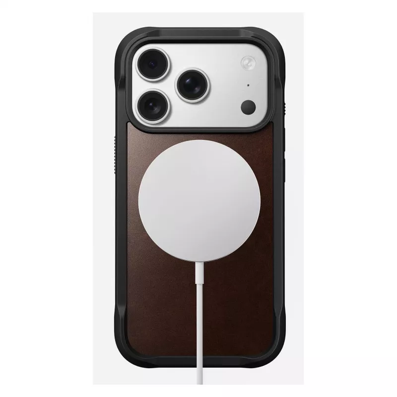 Nomad Rugged Leather Case dėklas iPhone 17 Pro, 6,3 colio (16 cm), rudas, oda/TPU/aliuminis