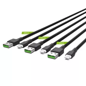 Green Cell KABGCSET05 1,2 m juodos spalvos USB-A – Lightning laidas (3 vnt.)