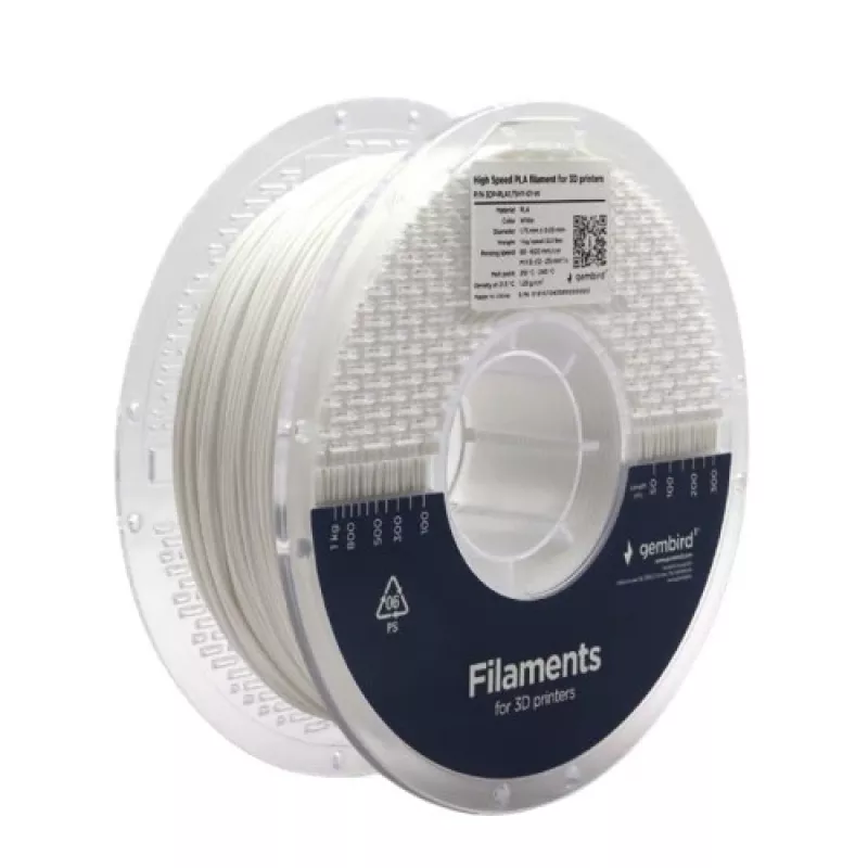 GEMBIRD 3D spausdinimo filamentas PLA 1,75 mm Baltas 1 kg