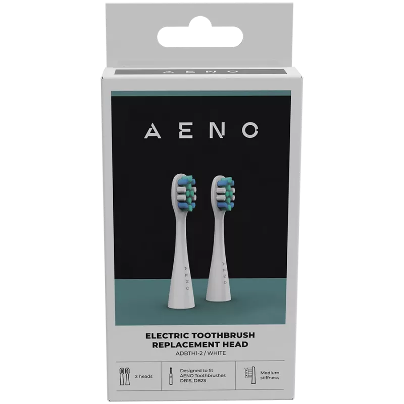 AENO keičiamieji dantų šepetėlio antgaliai, Balti, Dupont šereliai, 2 vnt. komplekte (skirti ADB0001S/ADB0002S)