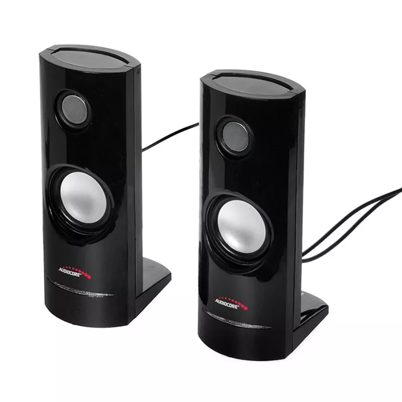Laidiniai kompiuteriniai garsiakalbiai Audiocore AC860, 2 krypčių, 2.0 kanalai, 4 W RMS, USB maitinimas, 3.5 mm įvestis, juodi