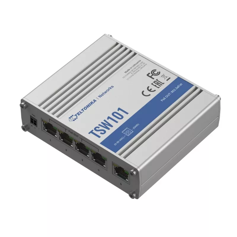 Teltonika TSW101 nevaldomas PoE jungiklis 5xGbE 4xPoE+