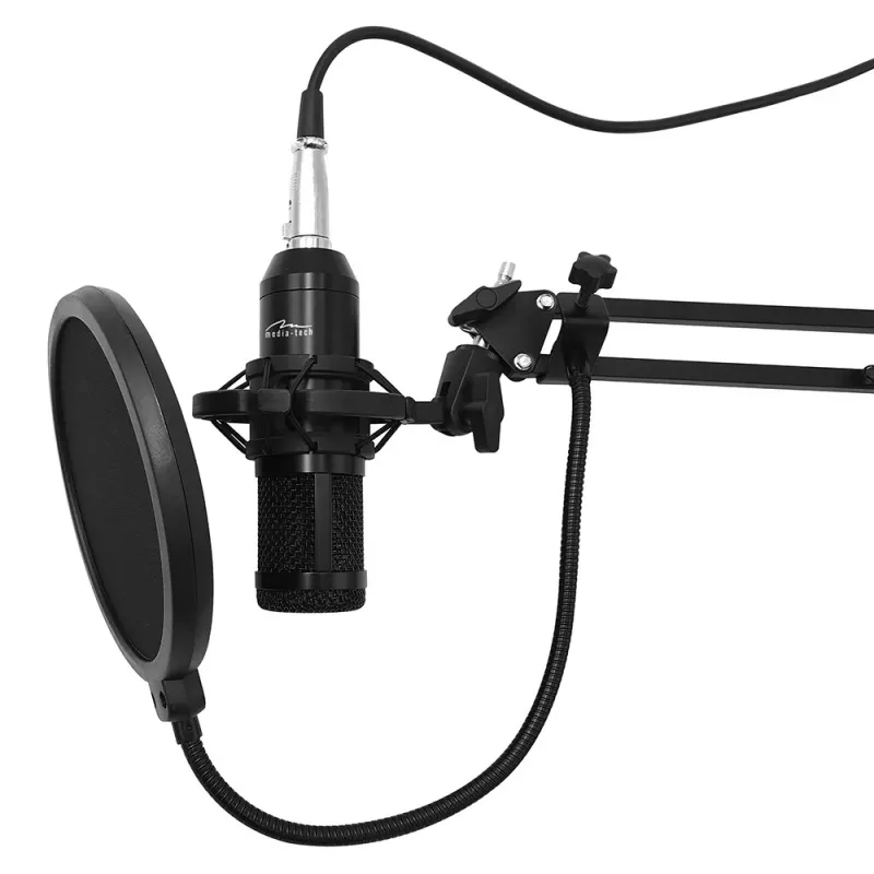 Laidinis kompiuterinis mikrofonas MEDIA-TECH MT397K su XLR įėjimu, stalinis stovas, 2,4 m laidas, 20–20000 Hz, -32 dB jautrumas