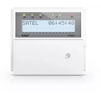 SATEL LCD klaviatūra su baltu foniniu apšvietimu ir 125 kHz artumo kortelių skaitytuvu INT-KLCDR-W