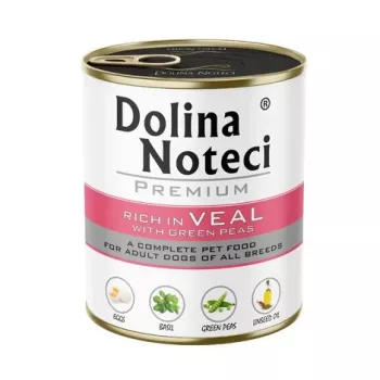 Šlapias šunų ėdalas Dolina Noteci Premium su veršiena ir žaliaisiais žirneliais, 800 g