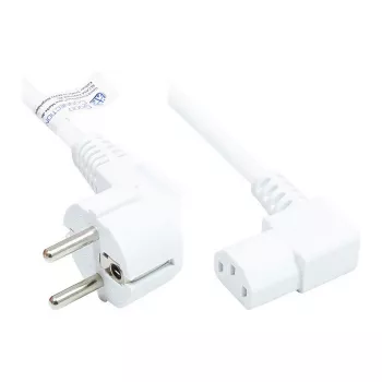 Netzkabel Schutzkontakt-Stecker Typ E+F (CEE 7/7, gewinkelt) an C13 (rechts gewinkelt), weiß, 1,00 mm², 5 m, Good Connections® (P0131-W050)