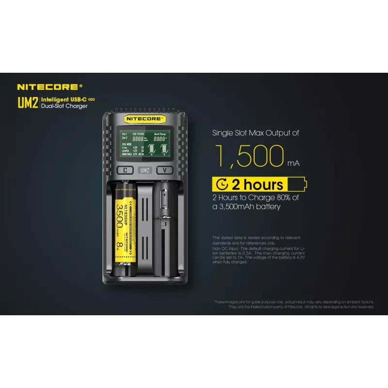 Nitecore UM2 baterijų įkroviklis buitinėms baterijoms DC Ličio jonų ir nikelio-kadmio