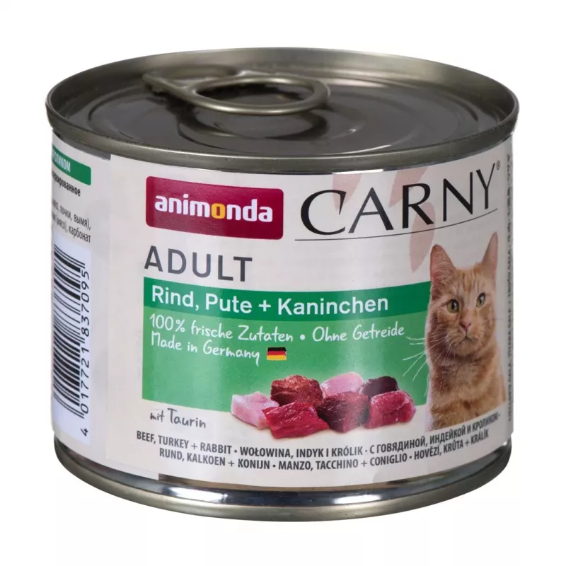 ANIMONDA Carny Adult jautiena, kalakutiena ir triušiena – šlapias kačių ėdalas – 200 g