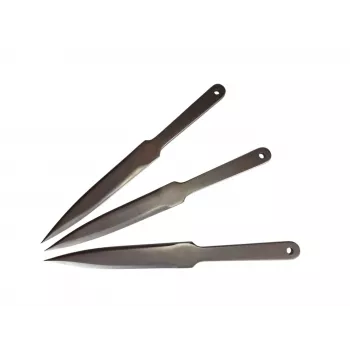 Sportiniai metimo peiliai KAL22 LIDER komplektas 3 vnt. – legiruotasis plienas, 275 mm ilgis, 165 mm ašmenys, 50 HRC, 240 g, sidabrinė apdaila