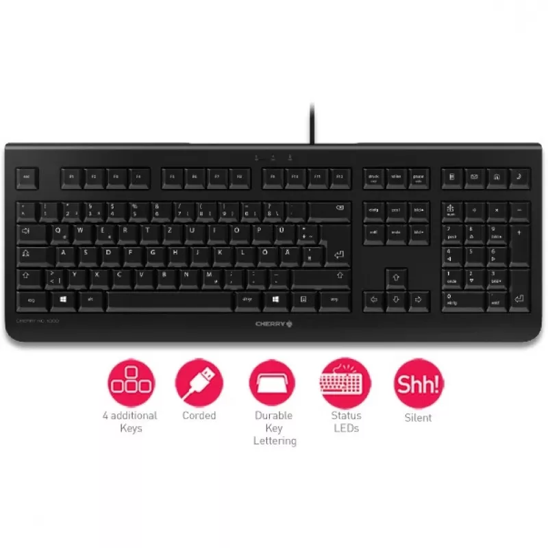 CHERRY KC 1000 klaviatūra, laidinė, USB, QWERTY ispaniškas išdėstymas, juoda