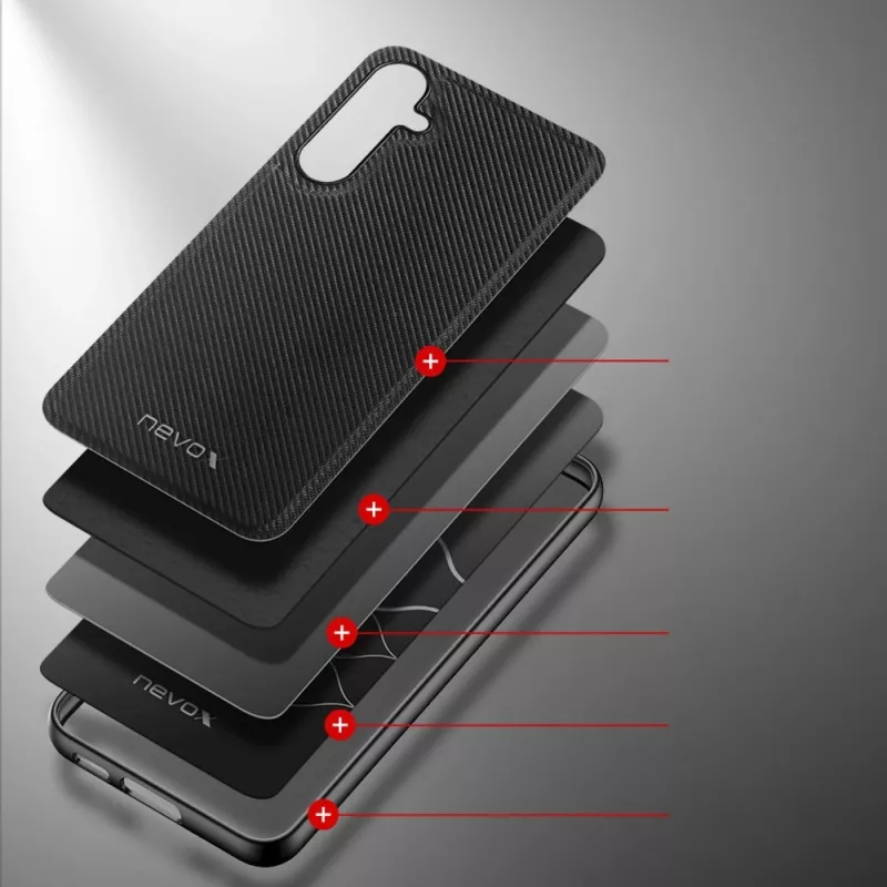 nevox StyleShell NYLO 2469 dėklas Samsung Galaxy S25+, polikarbonatas/TPU/nailonas, juodas