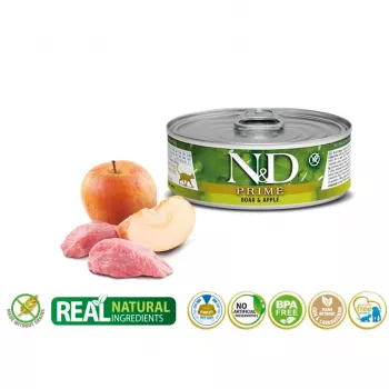 Šlapias ėdalas katėms Farmina N&D Prime Boar & Apple pouch 70 g – suaugusioms, 13% baltymų, 75% drėgmės, be glitimo