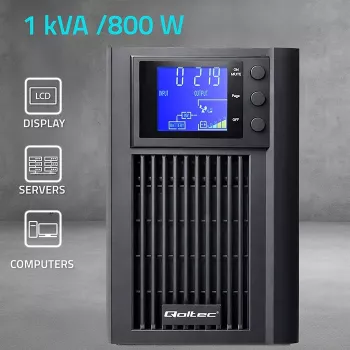 UPS QOLTEC Pure Sine Wave 1kVA 800W su AVR ir LCD ekranu