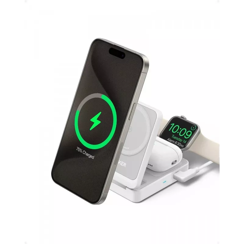 Anker MagGo 3-in-1 15W belaidė įkrovimo stotelė sulankstoma balta EU