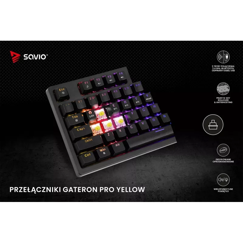 Savo Phenix SAVGK-RED mechaninė klaviatūra žaidimams 75% Gateron Pro RGB belaidė RF Bluetooth USB QWERTY