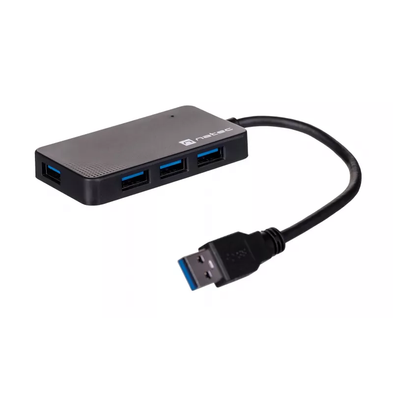 USB stotelė NATEC Moth 4 prievadų USB 3.2 Gen 1 Type-A (5000 Mbit/s), maitinama per USB, juoda, 0,15 m laidas
