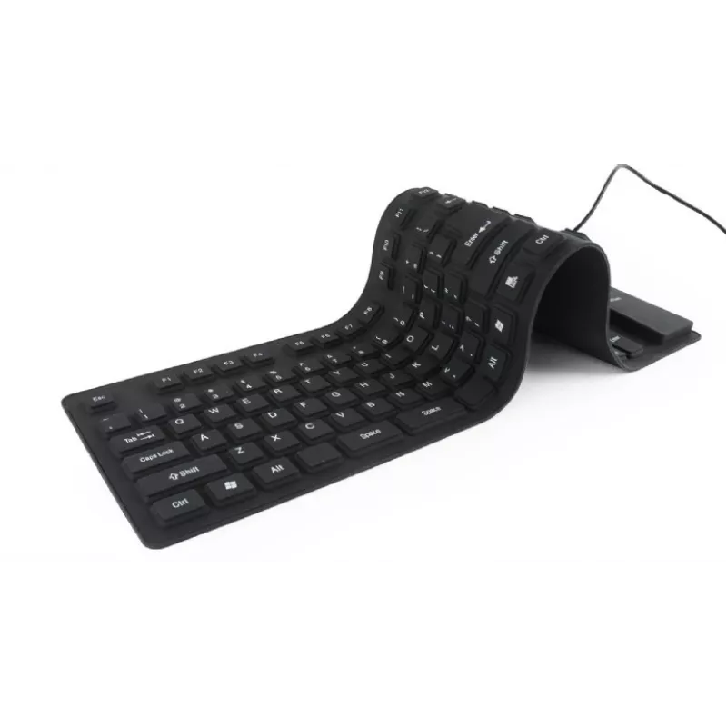 Silicone klaviatūra Gembird KB-109F-B juoda USB+PS/2