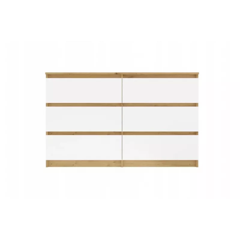 Komoda su 6 stalčiais 120 cm Malwa — Artisan Oak / Balta, medžio drožlių plokštė
