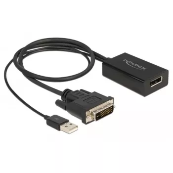 Delock adapterinis kabelis DVI-D, USB (tik maitinimas) (kištukas) į DisplayPort (lizdas) - DisplayPort 1.2 - 50 cm - palaiko 4K 30 Hz - juodas (63189)