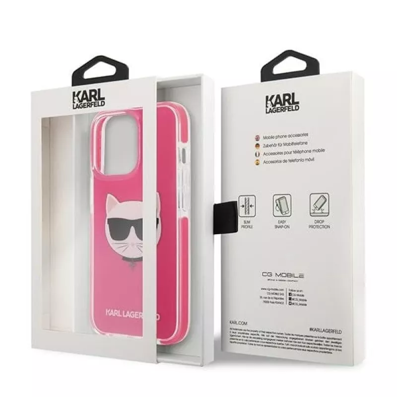 Karl Lagerfeld KLHCP13XTPECPI kietas dėklas iPhone 13 Pro Max 6,7 inch Fuchsia/FUSCHIA Choupette Head