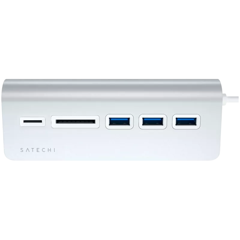 Satechie Type-C aliuminio USB centras ir kortelių skaitytuvas, sidabrinis, ST-TCHCRS
