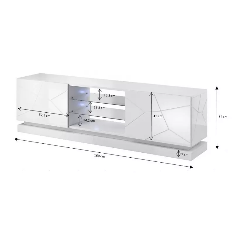 TV spintelė cama meble QIU 160 — MDF baltas blizgus, 1600×420×570 mm