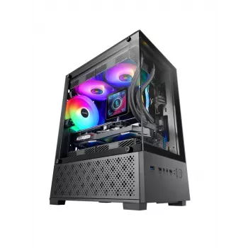 Mini bokso korpusas TACENS Mars Gaming MC-SE2 — Mini-ITX / Micro-ATX, juodas, šoninis langas, maitinimo šaltinis apačioje, palaiko 2x2,5 colio + 1x3,5 colio