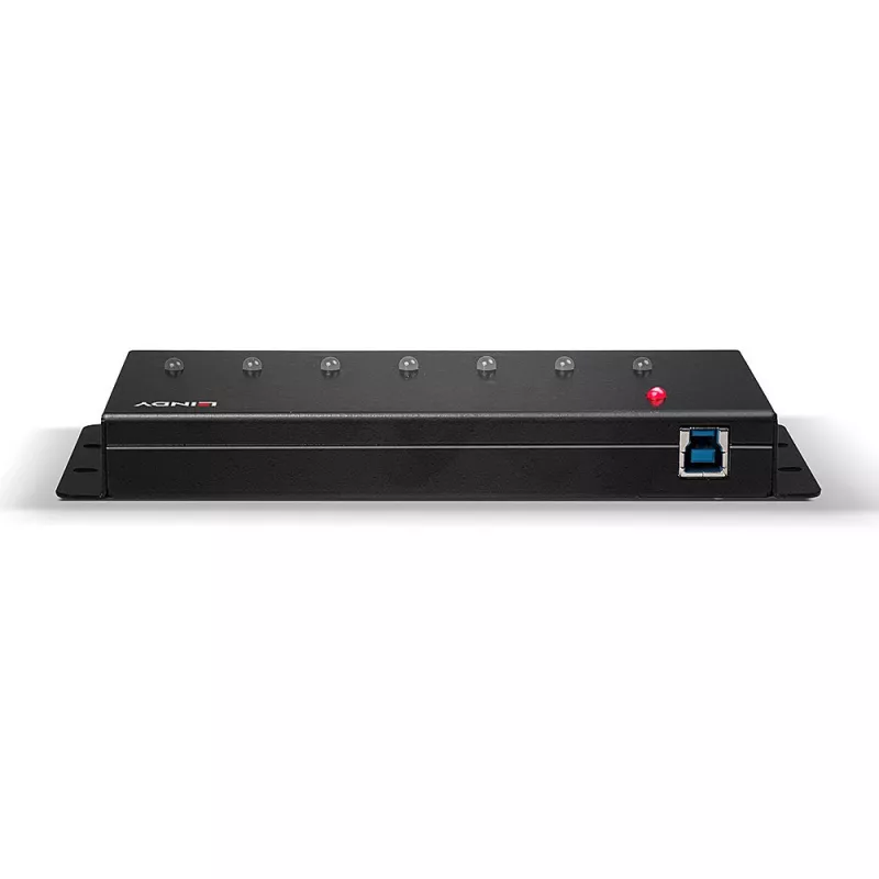 Lindy 7 Portų USB 3.0 Metalinis USB HUB, USB 3.2 Gen 1 (3.1 Gen 1) Type-A, 5000 Mbit/s, Juodas, 0.8 m, 185 mm, 75 mm