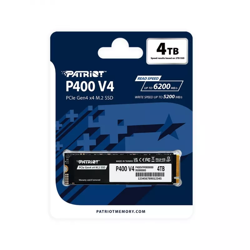 Kietojo disko PATRIOT P400 V4 4 TB M.2 NVMe (4000 GB, M.2, Juoda)