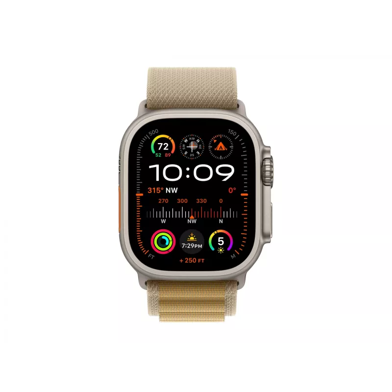 APPLE Watch Ultra 2 GPS + Cellular 49mm natūralaus titano korpusas su smėlio spalvos Alpine Loop dirželiu - mažas