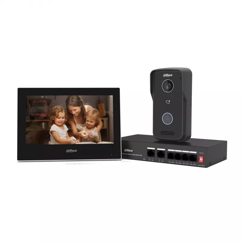 Vaizdo durų skambučio rinkinys DAHUA KTP03 7 inch monitorius, 2 laidų jungtis, PoE, 1024x600, 2MP kamera