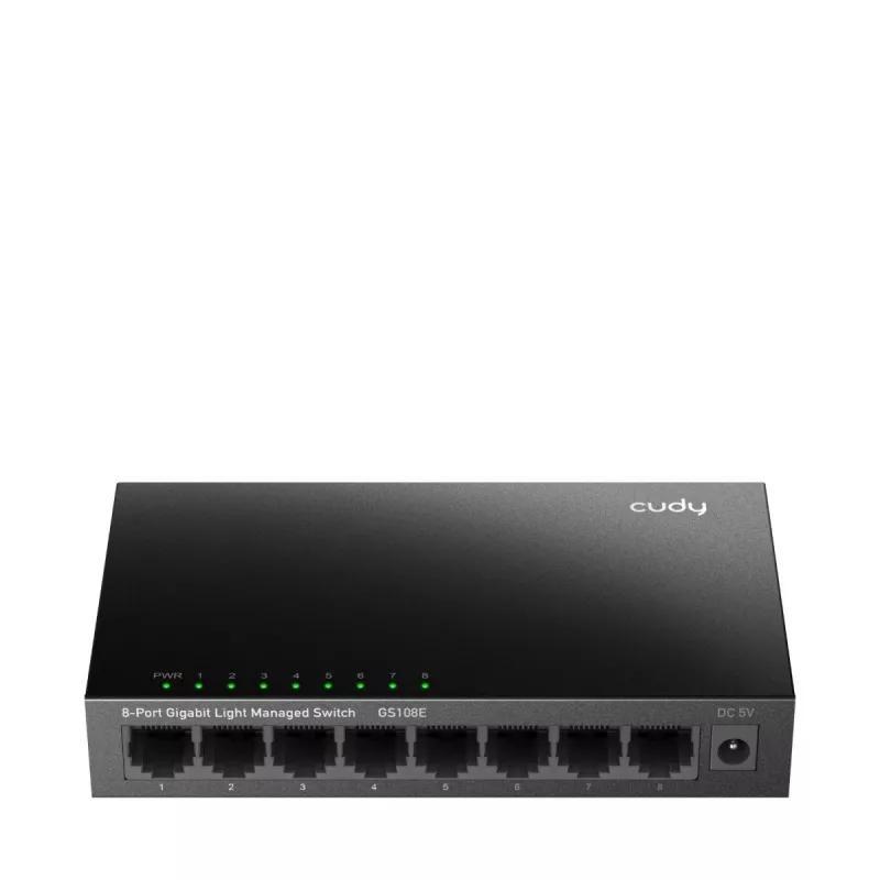 Valdomas komutatorius Cudy GS108E 8 prievadų Gigabit Ethernet, 8x 10/100/1000 Mbps, metalinis korpusas, 16 Gbps perjungimas, IGMP ir DHCP snooping