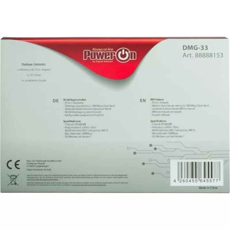 Vidinė WLAN plokštė Inter-Tech DMG-33 1300 Mbit/s