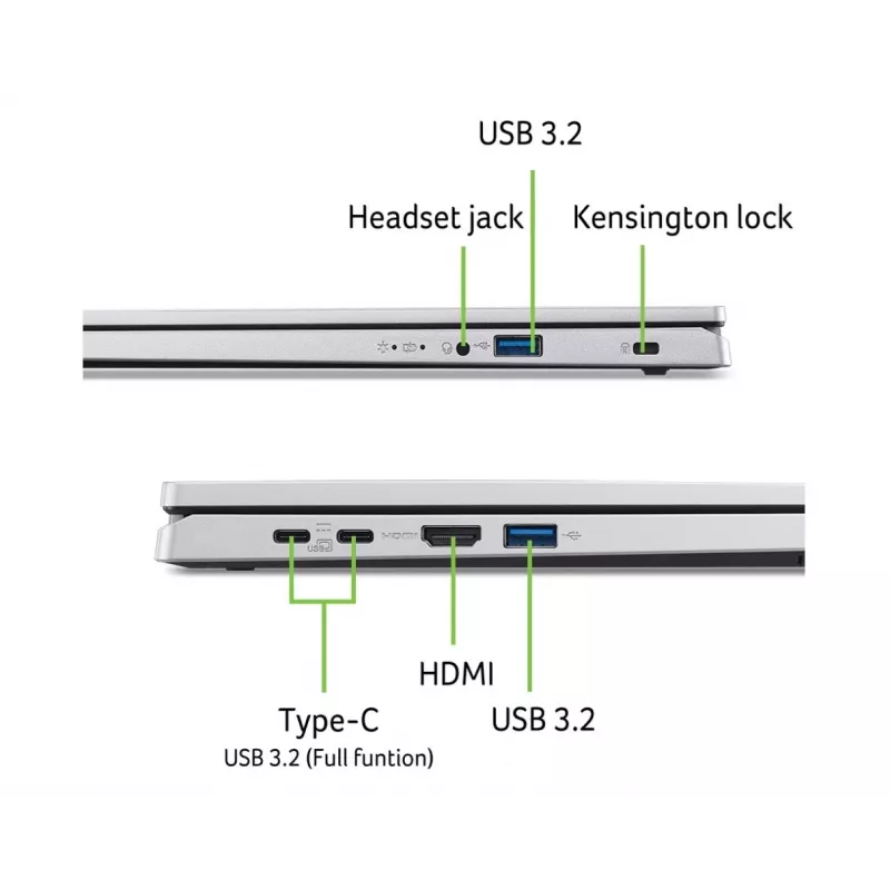 Nešiojamas kompiuteris Acer Aspire Go 15 AG15-71P-58WM — 15,6 colio Full HD, Intel Core i5-1334U, 16 GB DDR5, 512 GB SSD, FreeDOS, sidabrinis