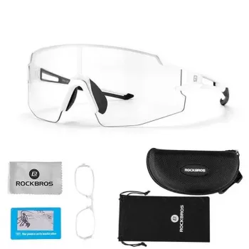 Dviračių akiniai Rockbros 10172 UV400 balti fotochrominiai