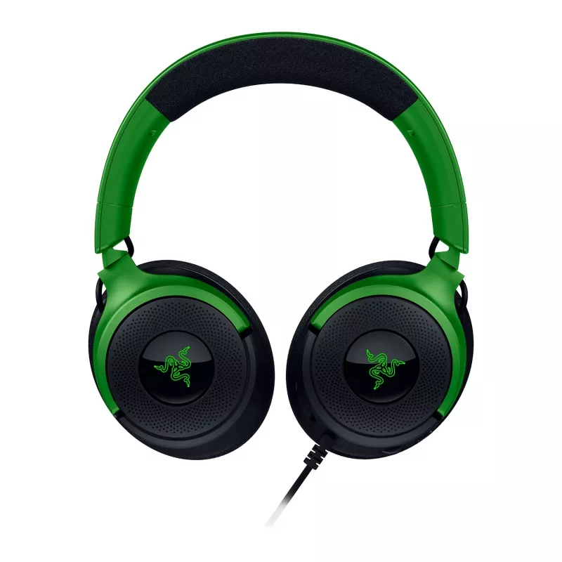 Laidinis žaidimų ausinių komplektas Razer Kraken V4 X — supra-aurinės, 20–20000 Hz, 1,8 m kabelis, 310 g, juoda/žalia
