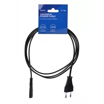 Savio CL-100 maitinimo laidas juodas 1,8 m IEC C7 (3,4 mm, 3,1 mm) E tipo kištukas