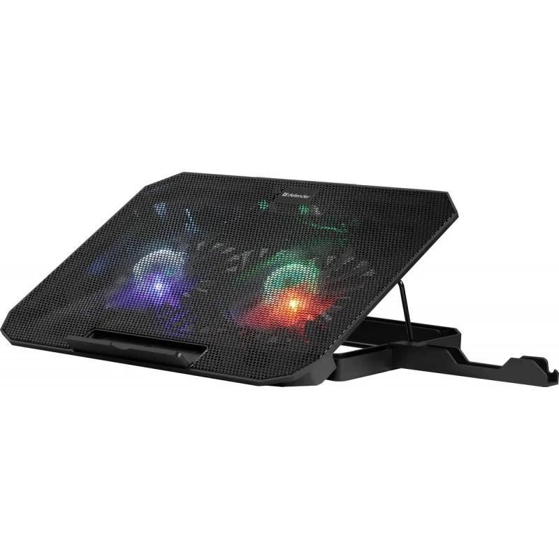 Nešiojamojo kompiuterio aušinimo padėklas DEFENDER NS-510 su 2 ventiliatoriais, 2×USB prievadais ir RGB apšvietimu