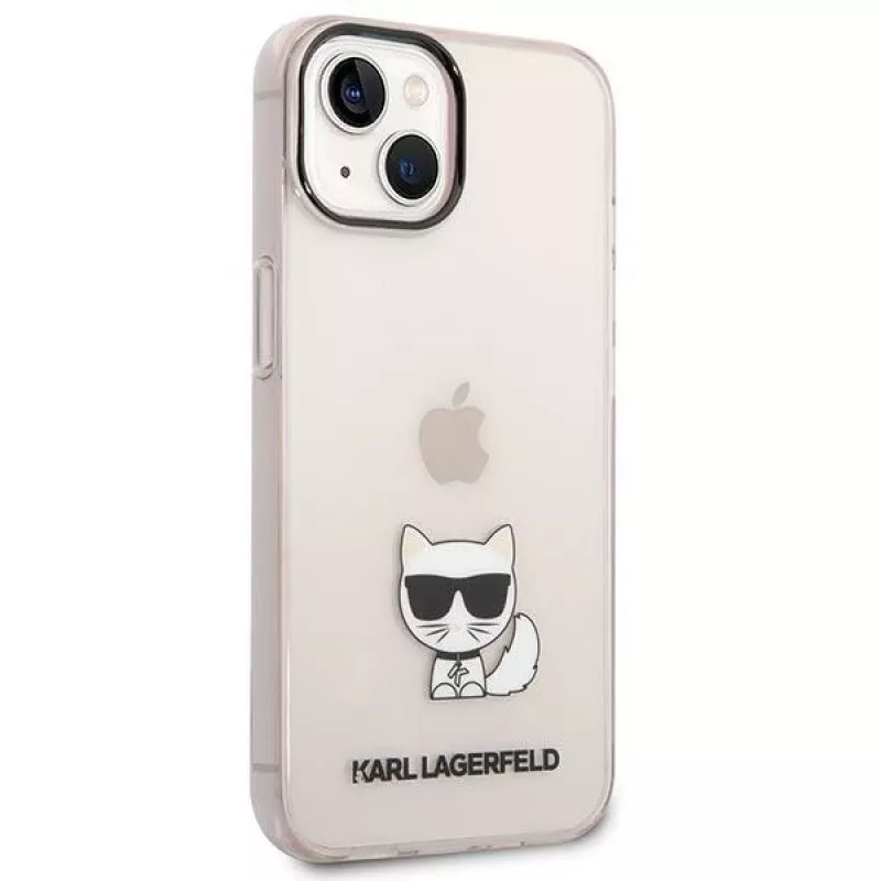 Karl Lagerfeld KLHCP14MCTRI Kietasis dėklas iPhone 14 Plus / 15 Plus 6,7 inch rožinis / permatomas rožinis su Choupette siluetu