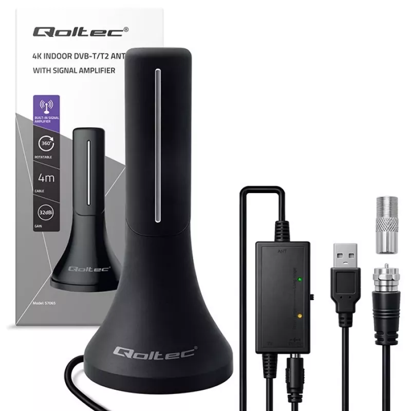 Televizijos antena QOLTEC TV DVB-T/T2 Qoltec (vidaus / lauko) modelis 57065
