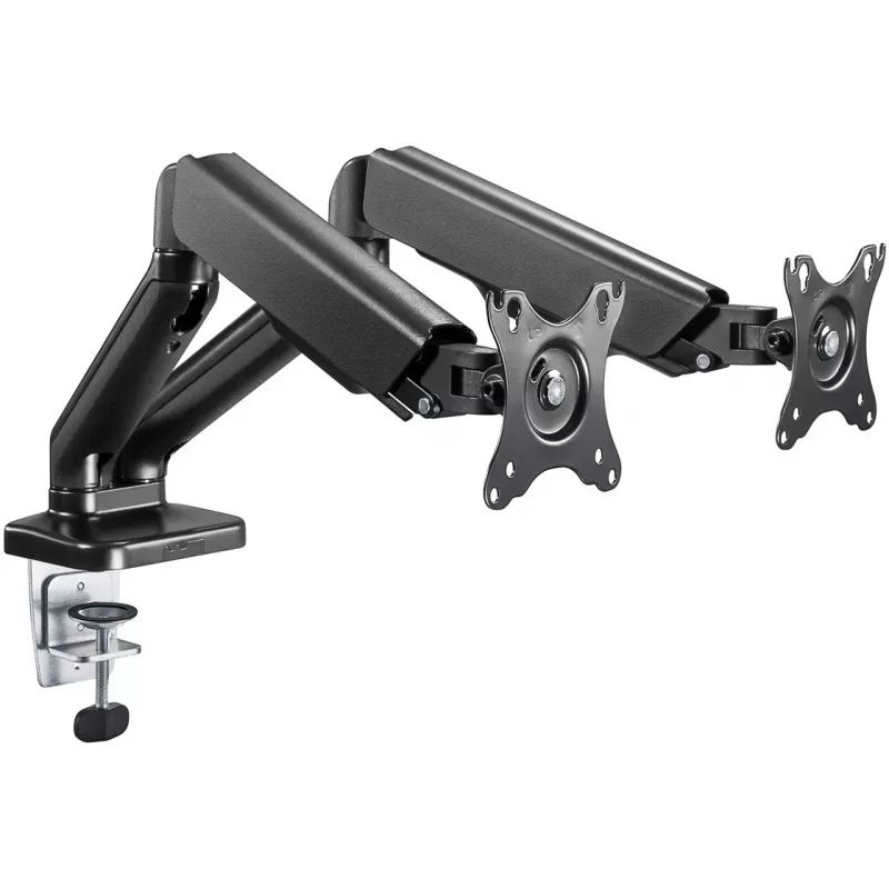 Goobay Desk Mount | Dvigubas monitoriaus laikiklis su dujine spyruokle | Sukiojamas, Pakreipiamas, Sukamas | 17-32 col. | Maks. svoris 9 kg | Juodas