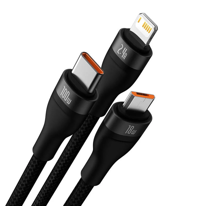 USB kabelis Baseus SUP0003351 1,2m USB A USB C/Micro USB-A/Lightning juodas