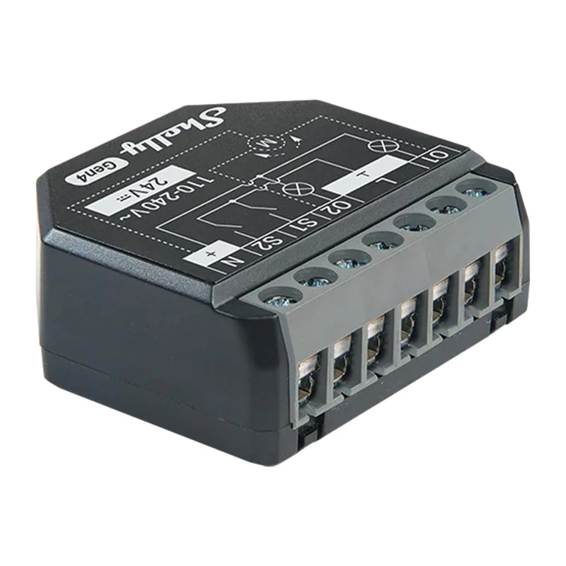 Shelly 2PM Gen4 žaliuzių ir roletų pavara 2 kanalai, AC 110–240V, 2.4 GHz Wi‑Fi, 1.4 W, 8000 KB flash