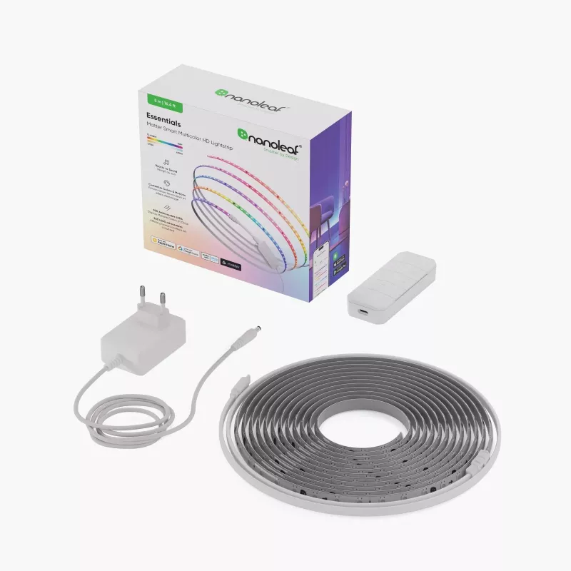 Nanoleaf Essentials NF085K02-5ALS Matter išmanioji daugiaspalvė HD apšvietimo juosta, pradinis rinkinys, 5 m, 300 LED, 16 mln.+ spalvų, 550 lm, 18 W, 2700-6500 K, Wi-Fi/Bluetooth