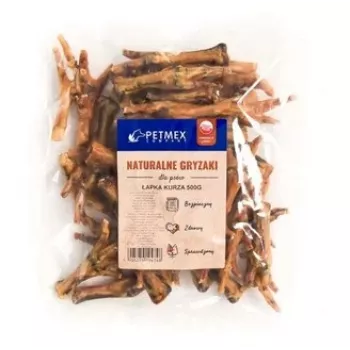 Kramtomas skanėstas šunims PETMEX Chicken Paw 500 g – natūralus vištienos skonio dantų valymo užkandis suaugusiems šunims