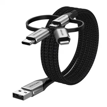 Vention USB 2.0 A kištukas į 3-in-1 Micro-B, USB-C, Lightning kištuką 1 m pilkas aliuminio lydinio laidas