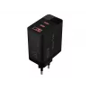 LCD sieninis įkroviklis su USB lizdu ir 2x USB-C PD 65W GAN, juodas, su vatmetru